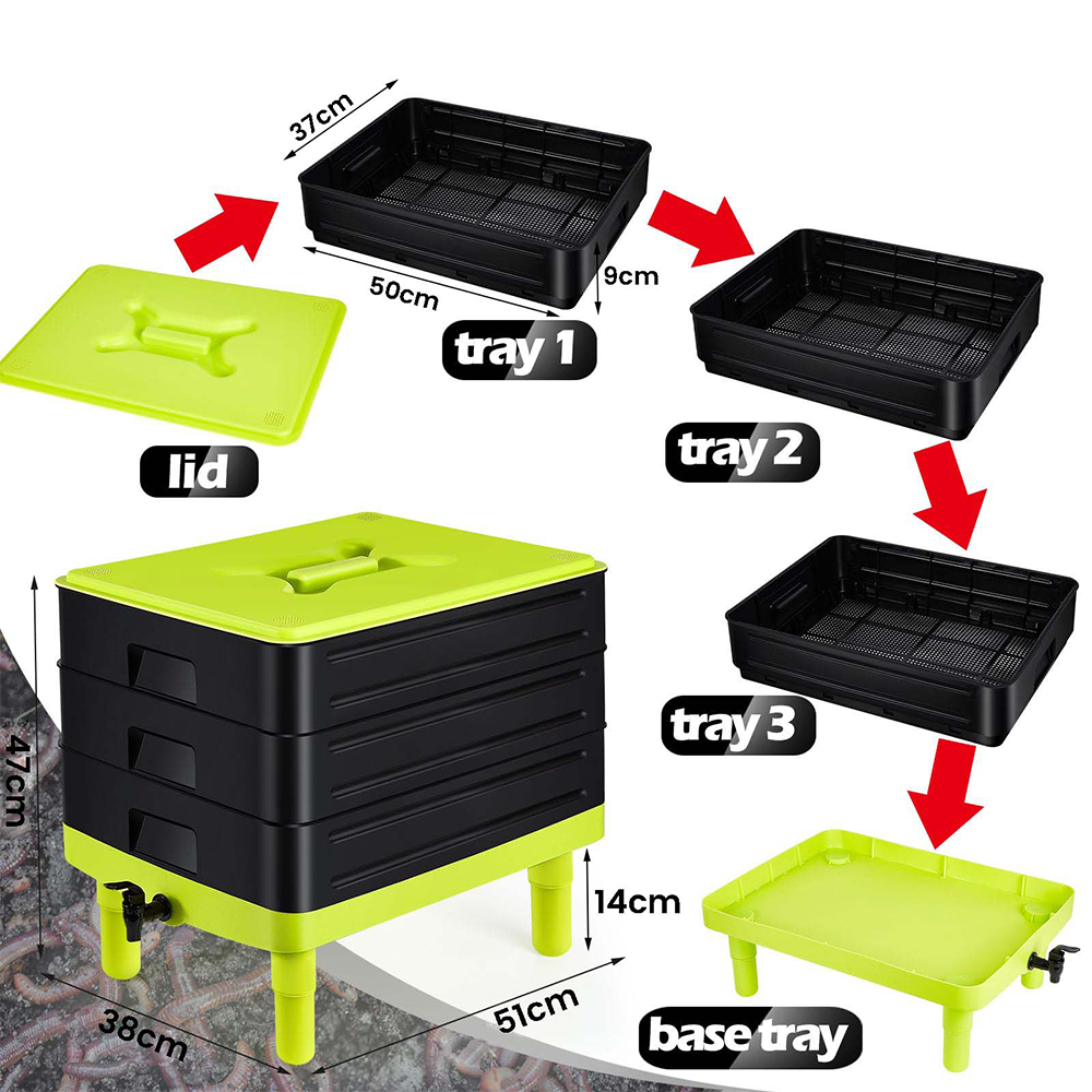 60L Large 3-Tray Worm Compost Bin