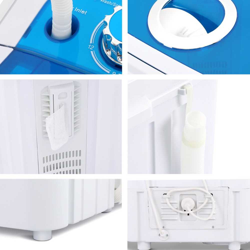 Collage of features including water inlets and drainage outlet, for detailed inspection.