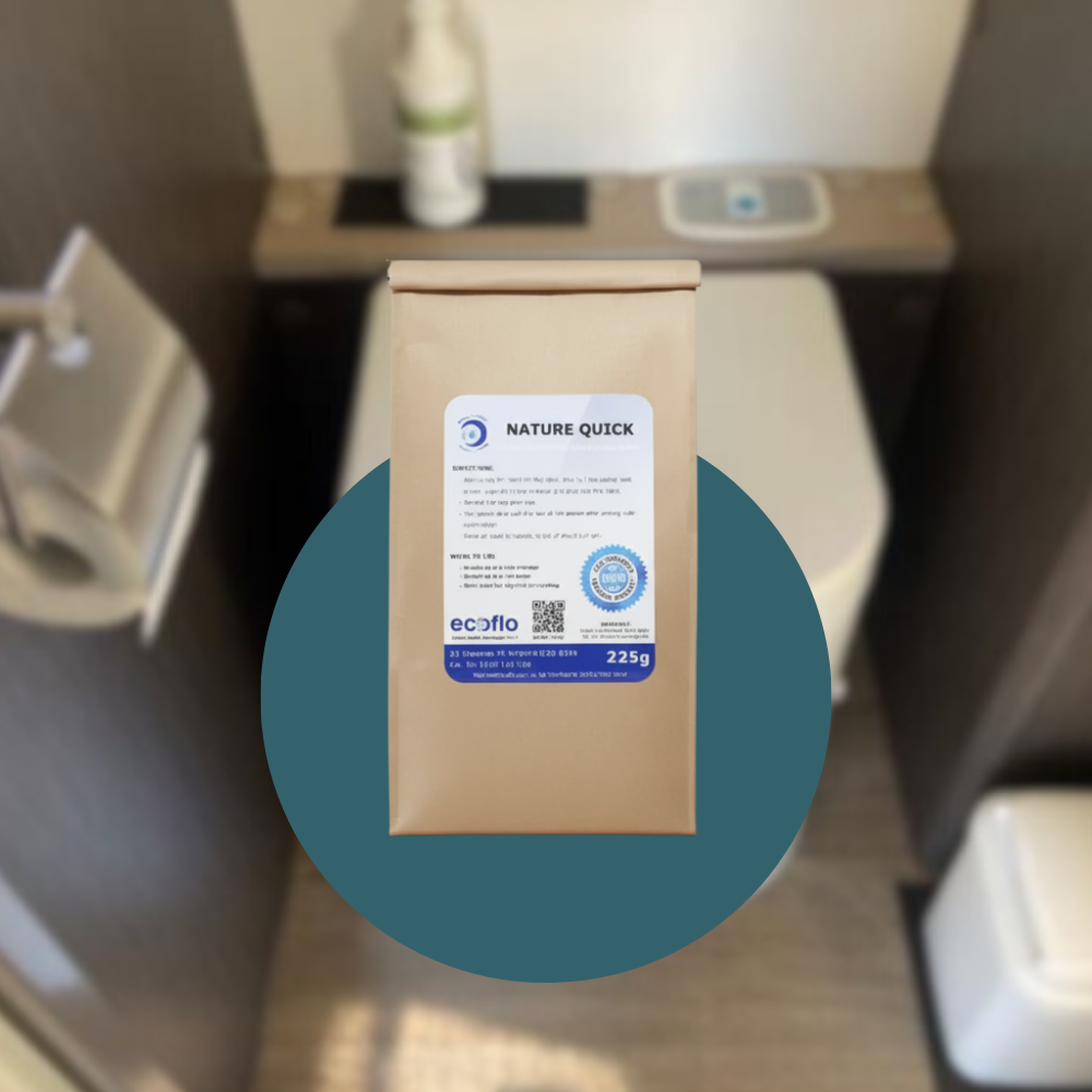 Nature Quick brown package on a green circular with a blurred toilrt background