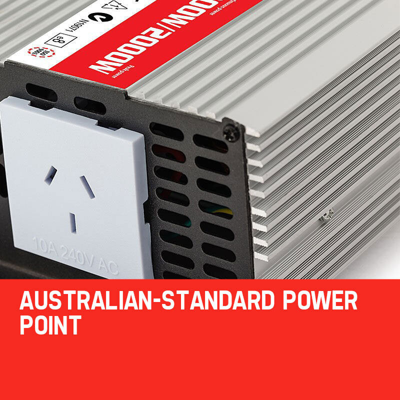 A close-up view of the Australian-standard power point outlet on the inverter, highlighting compatibility with local plugs.