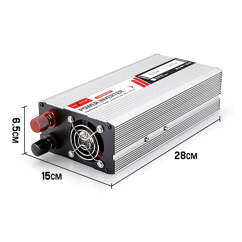 A dimensional graphic showing the size of the power inverter (232mm x 90mm) for reference.