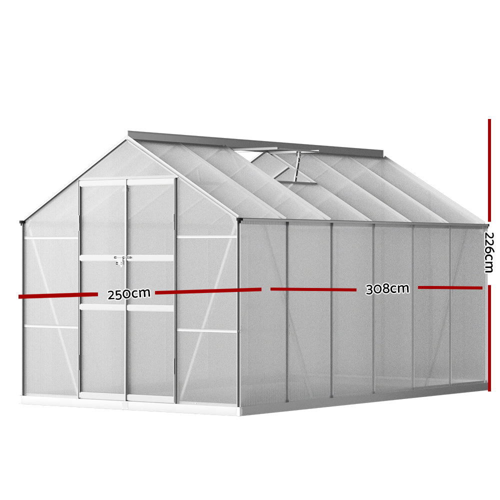 Greenfingers 3 x 2.5 x 2.26M Double Doors Aluminium Greenhouse Shed