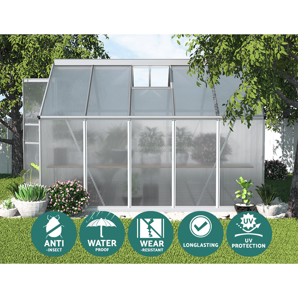 Greenfingers 3 x 2.5 x 2.26M Double Doors Aluminium Greenhouse Shed