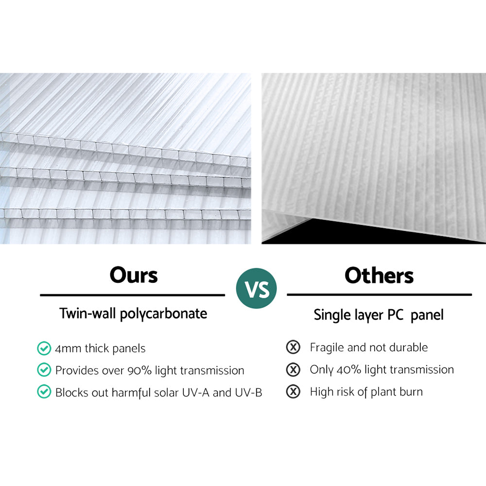 Greenfingers 3 x 2.5 x 2.26M Double Doors Aluminium Greenhouse Shed