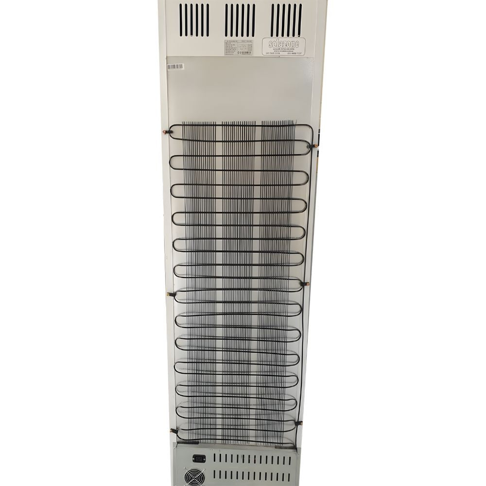 Close-up of the fridge's internal shelving, displaying spacious compartments for product storage