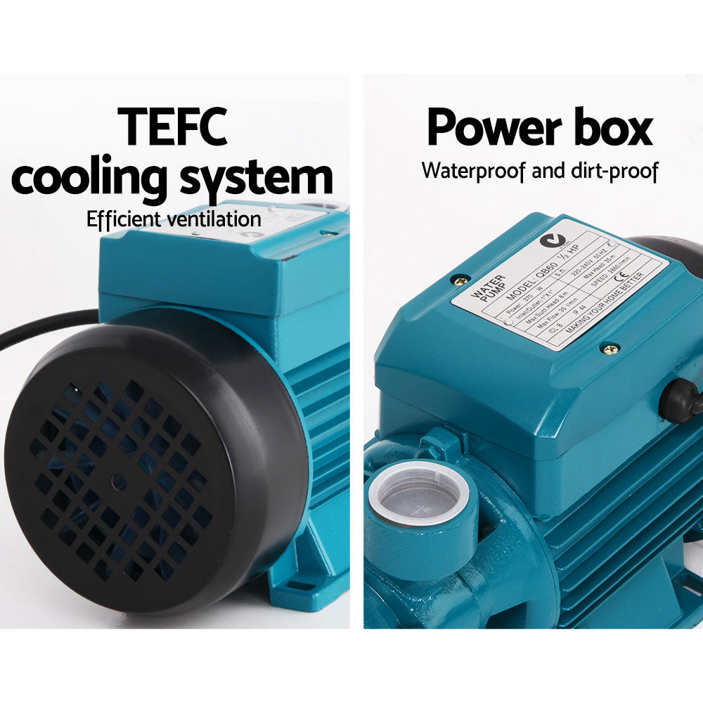 Close-up of the pump's TEFC cooling system and integrated power box for enhanced reliability.