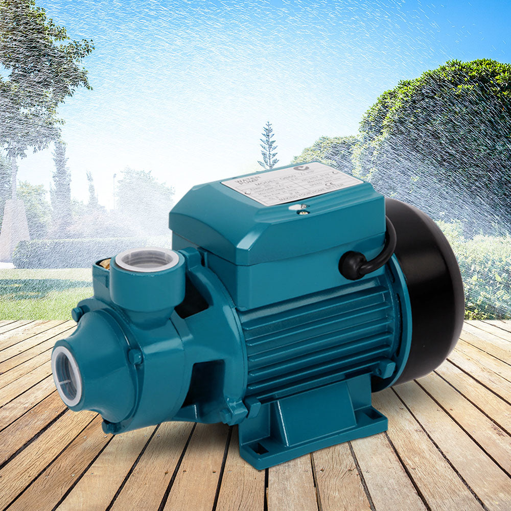 Water pump displayed outdoors, ideal for garden irrigation or household use
