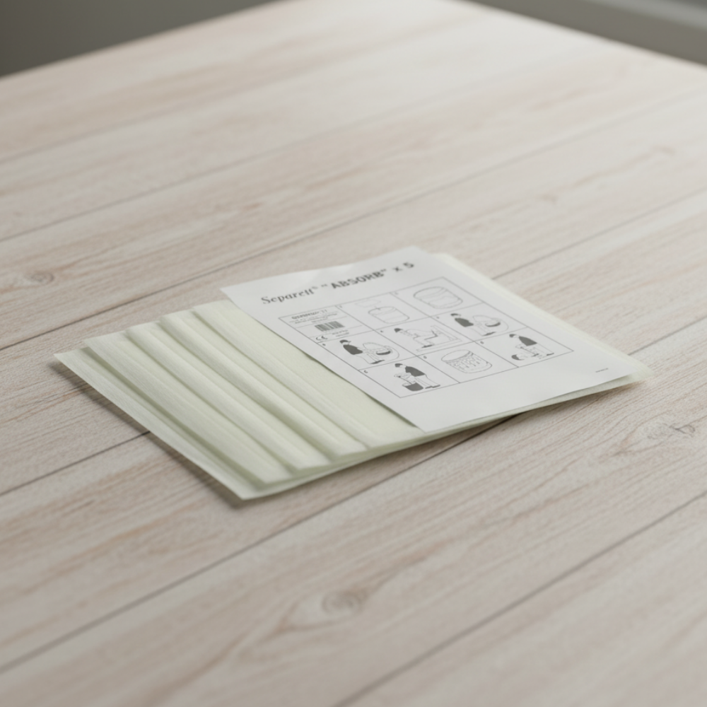 Folded paper with illustrations on a wooden surface