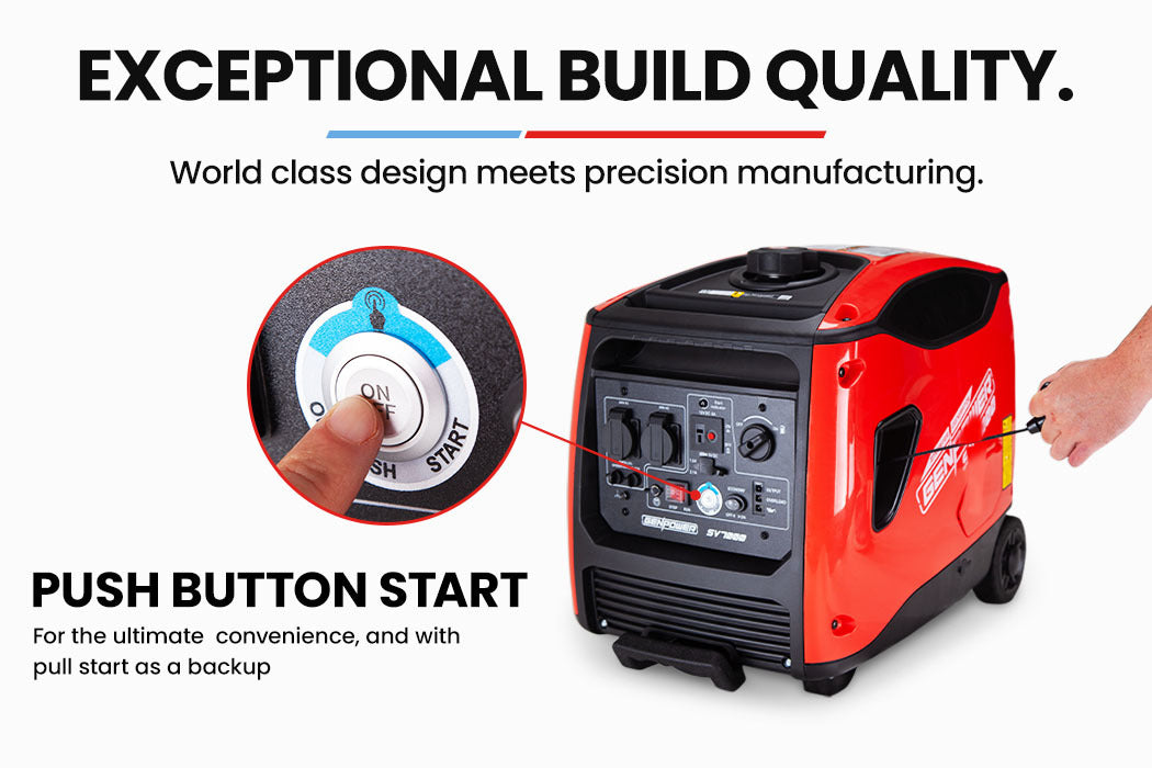 Highlight of the generator’s exceptional build quality and push-button start feature for ease of use.