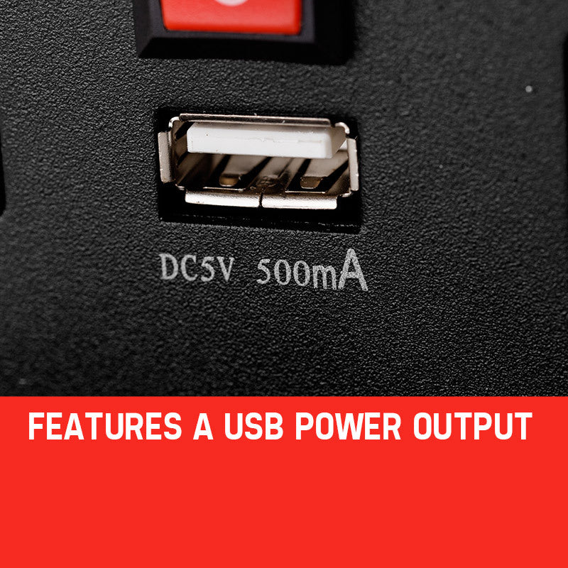 A close-up view of the USB port on the inverter, highlighting its capability to charge USB-powered devices.