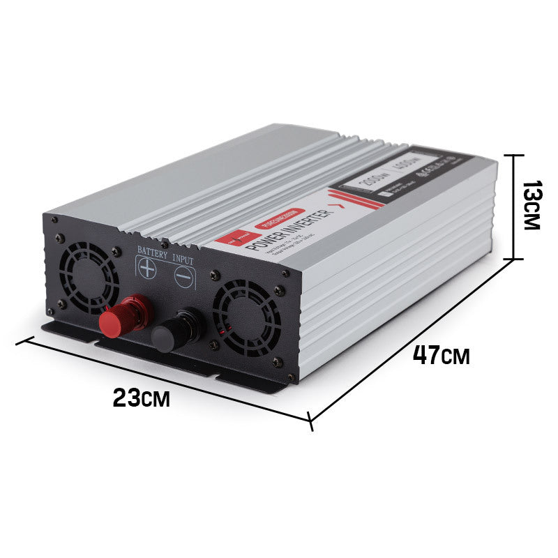 A graphic showing the dimensions of the power inverter, with the measurements 232mm x 470mm, for reference.
