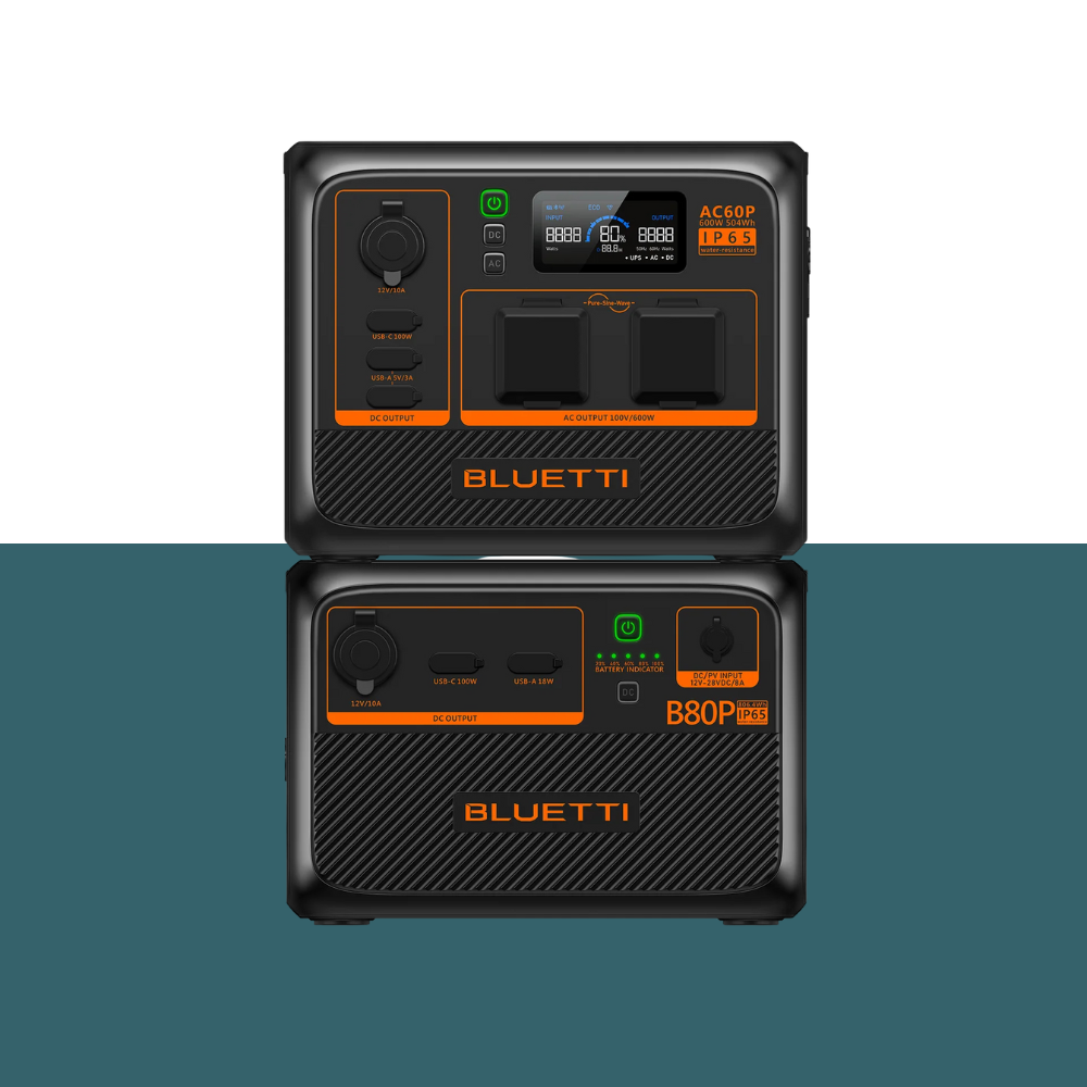 Straight-on rear view of the Bluetti unit focusing on cooling vents and fan grills, with a clean background.