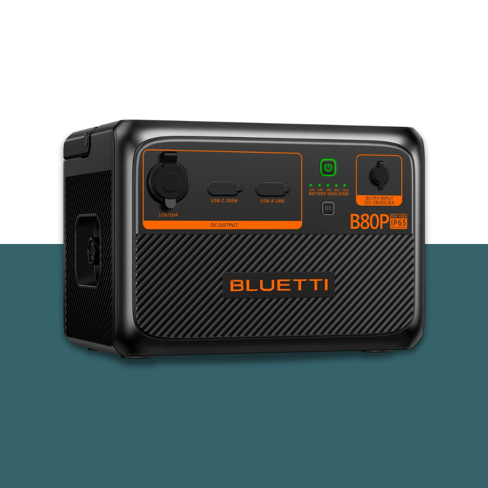 Side-angled view highlighting USB and DC ports, designed for compact power needs.