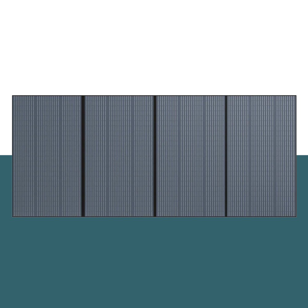 A close-up image of the Bluetti solar panel, emphasizing the premium material quality and the sturdy frame construction