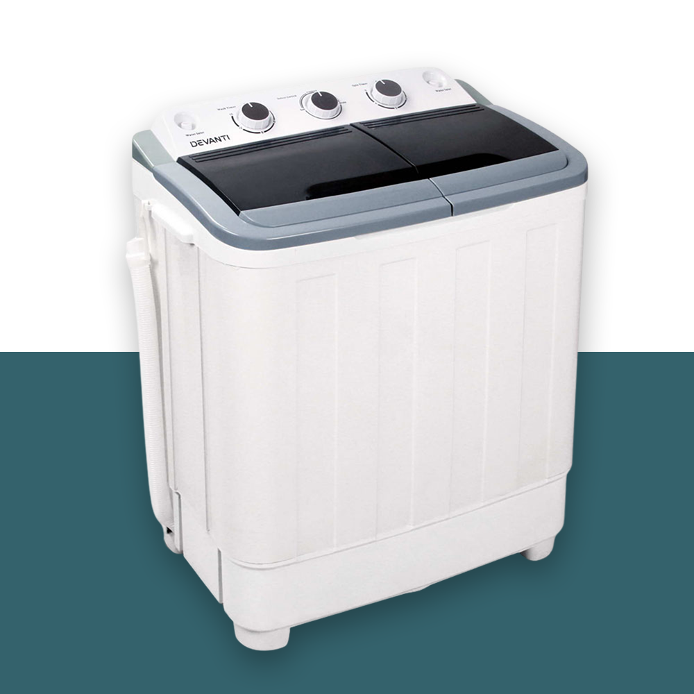 Devanti 5kg Portable Twin Tub Washing Machine with both lids closed