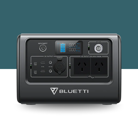 Bluetti AC70 front view centred with teal background.