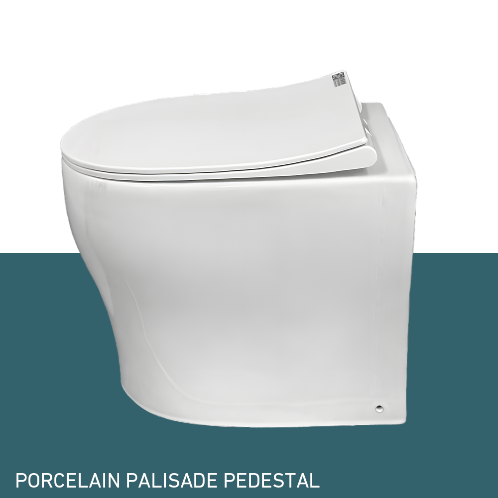 Ecoflo Porcelain Pedestals and Seats closed lid on a side view