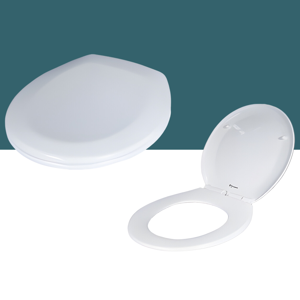 Ecoflo Soft-Close Standard White Toilet Seat  closed and open lid