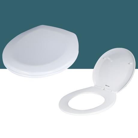 Ecoflo Soft-Close Standard White Toilet Seat  closed and open lid