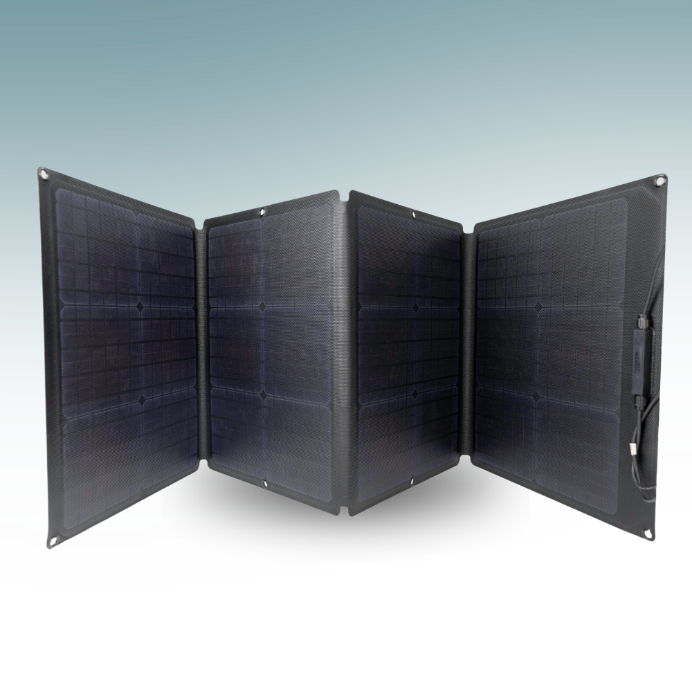Foldable solar panel on a gradient gray background