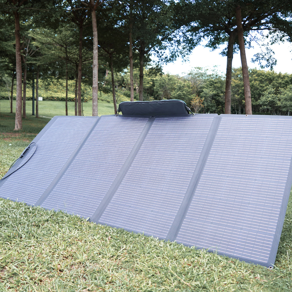 Foldable mat on grass with trees in the background