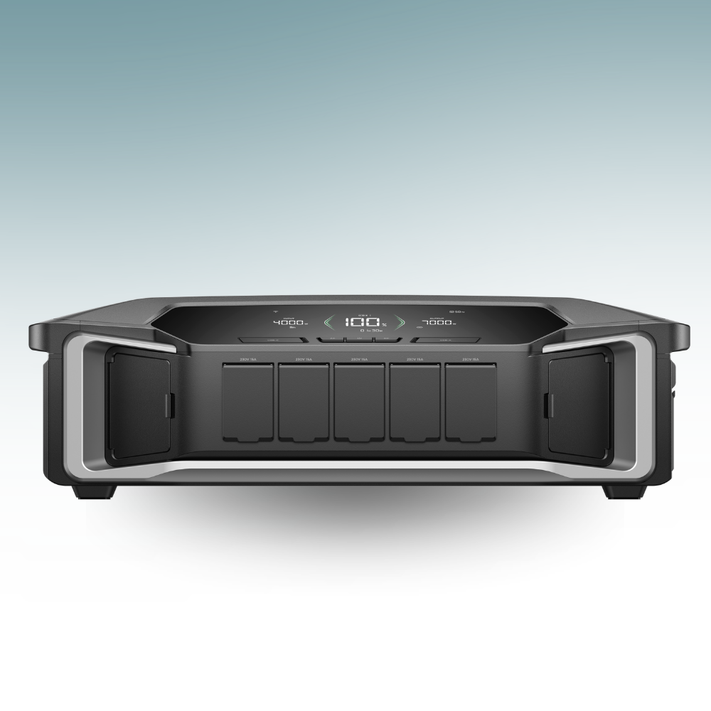 Black electronic device with digital display on a light gray background