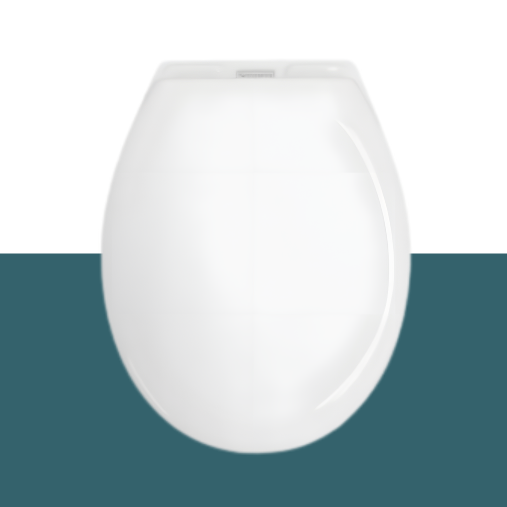 Overhead view focusing on the toilet seat shape and design, demonstrating the compact structure.