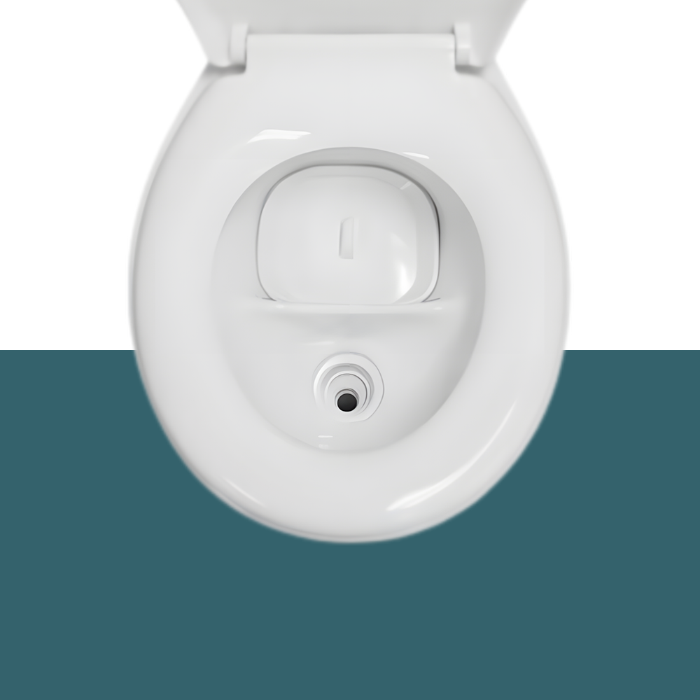 Top view with the lid open, showing the urine diversion system integrated into the toilet bowl.
