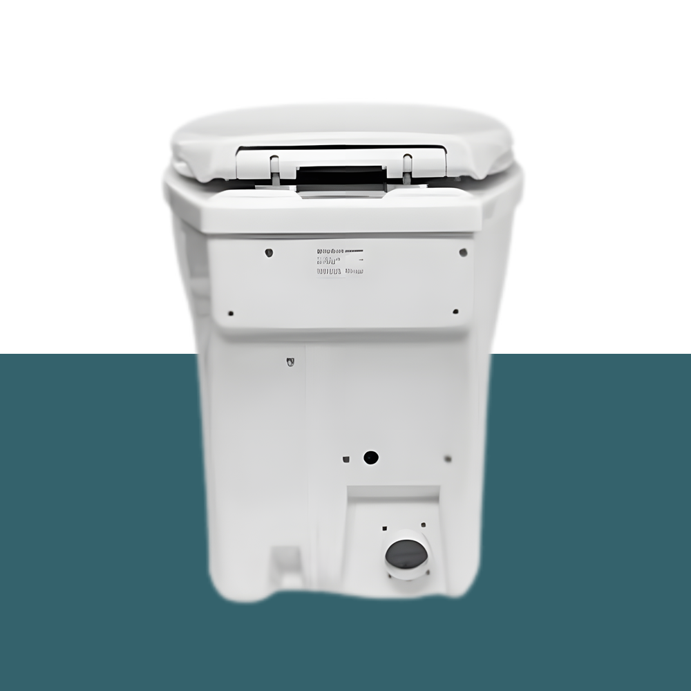 Rear View of Plumbing and Ventilation Connections: Back view showing plumbing and ventilation connections for the EcoLet Separera Mini, designed for easy installation.