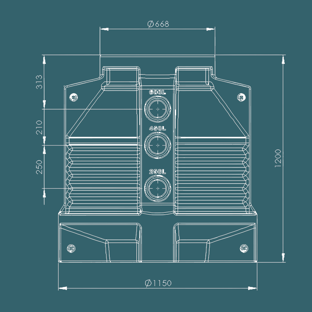 dimensions of Everhard 250L/450L/600L Polymer Pump Well