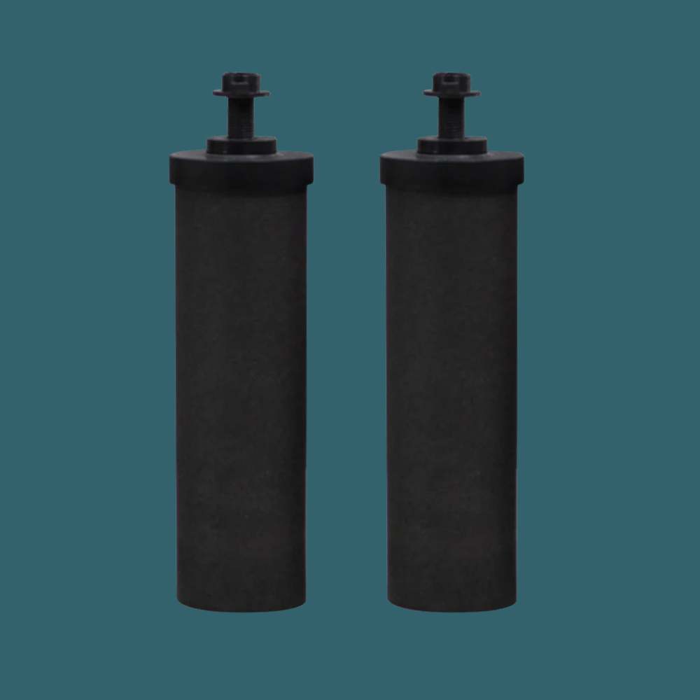 Two black cylindrical filters on a transparent background