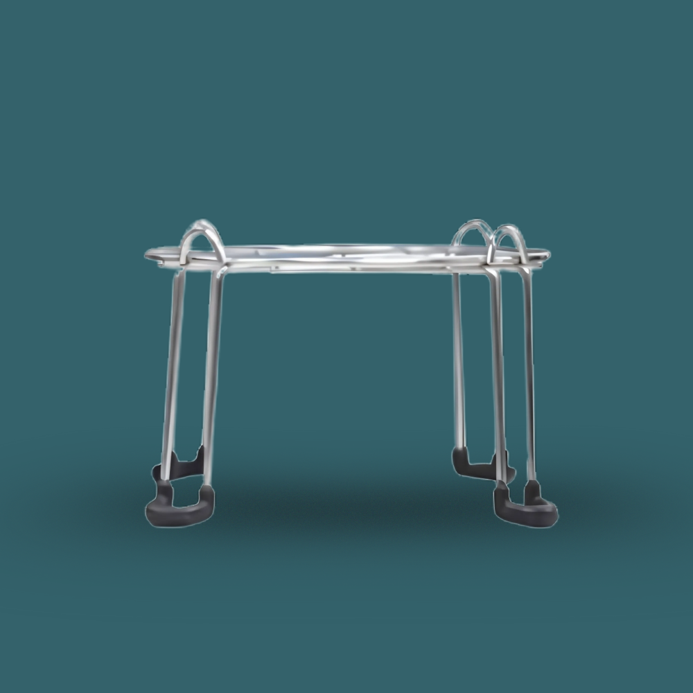 Metallic stand on a teal background