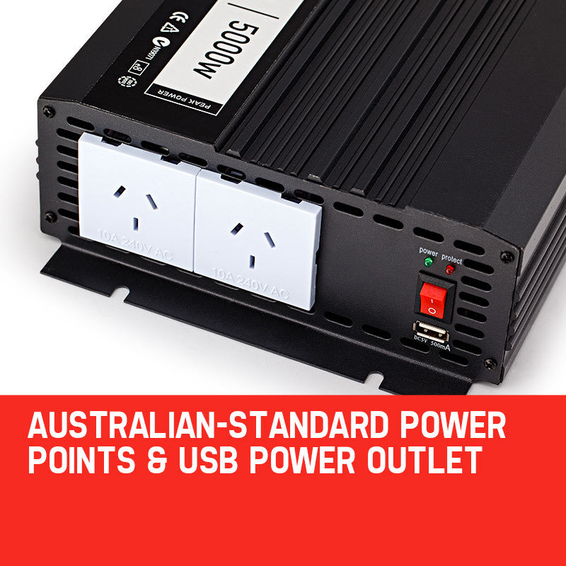 Back Panel Close-Up: A focus on the Australian-standard power points and USB output, making it suitable for a variety of devices and appliances.