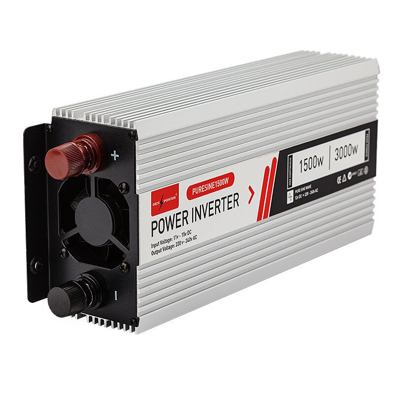 A side view of the power inverter, highlighting its compact design and dual connection points for efficiency and versatility.