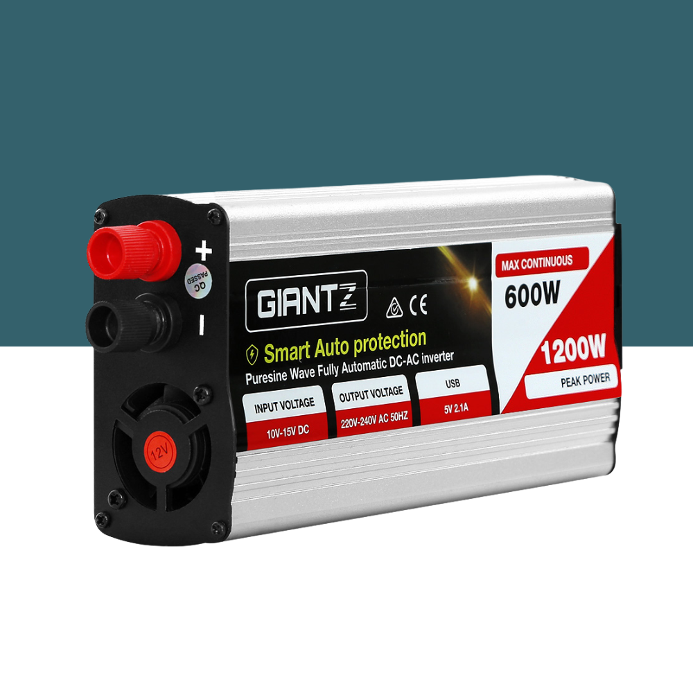 Angled front product view – Oblique view of the inverter highlighting the front control panel and branding.