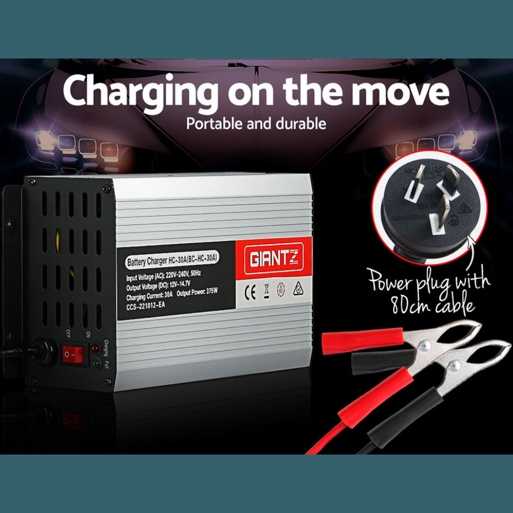 Graphic showing “Charging on the move”, promoting mobile usability with an image of the charger in a vehicle.