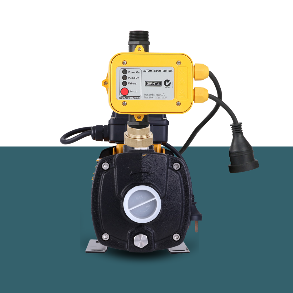 Front view of the yellow pressure controller, focusing on the display and control panel.