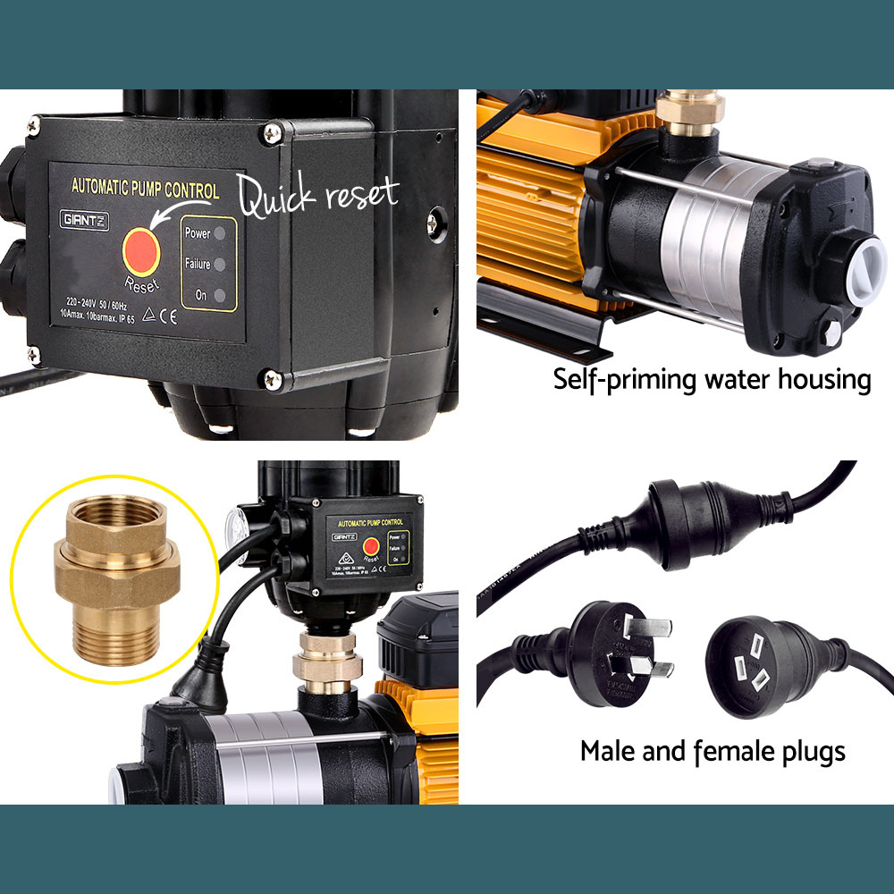 Rear view of Protege pump showing power input and included accessories, like hose fittings and power cable.