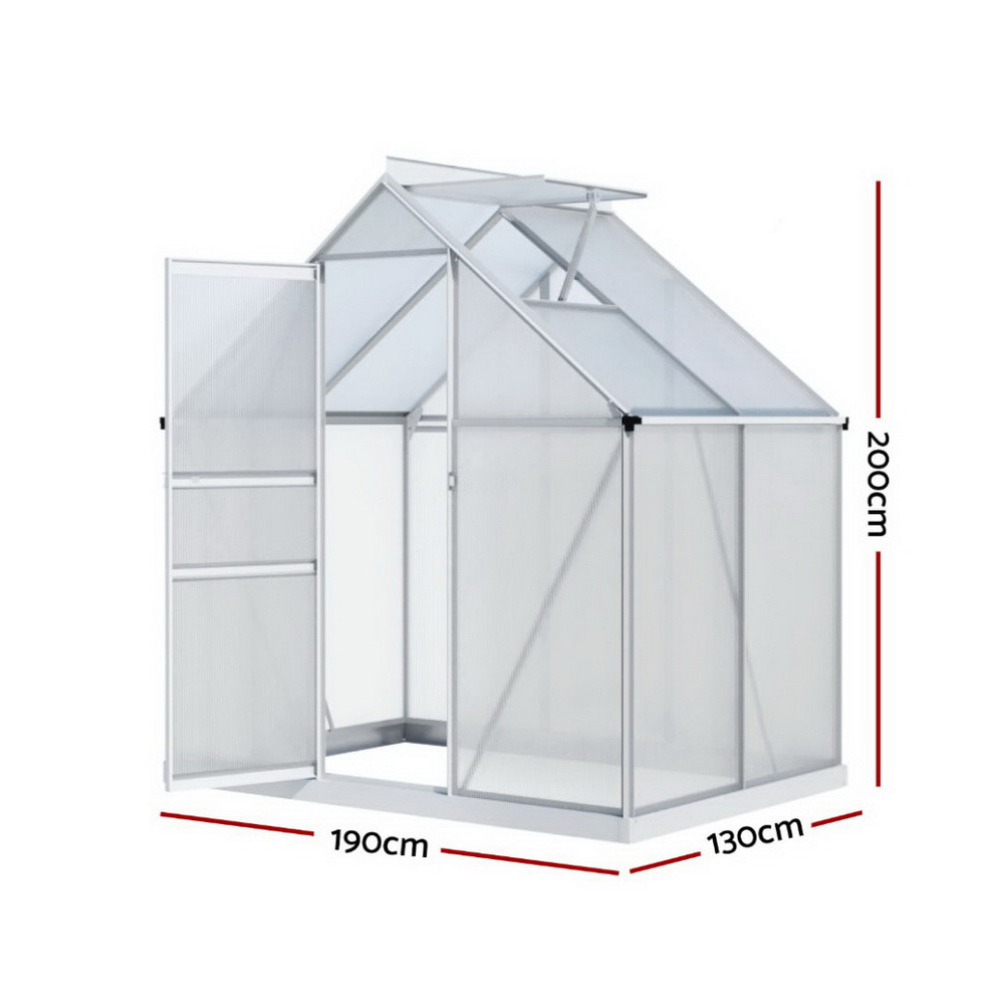 Small greenhouse with dimensions indicated on a white background
