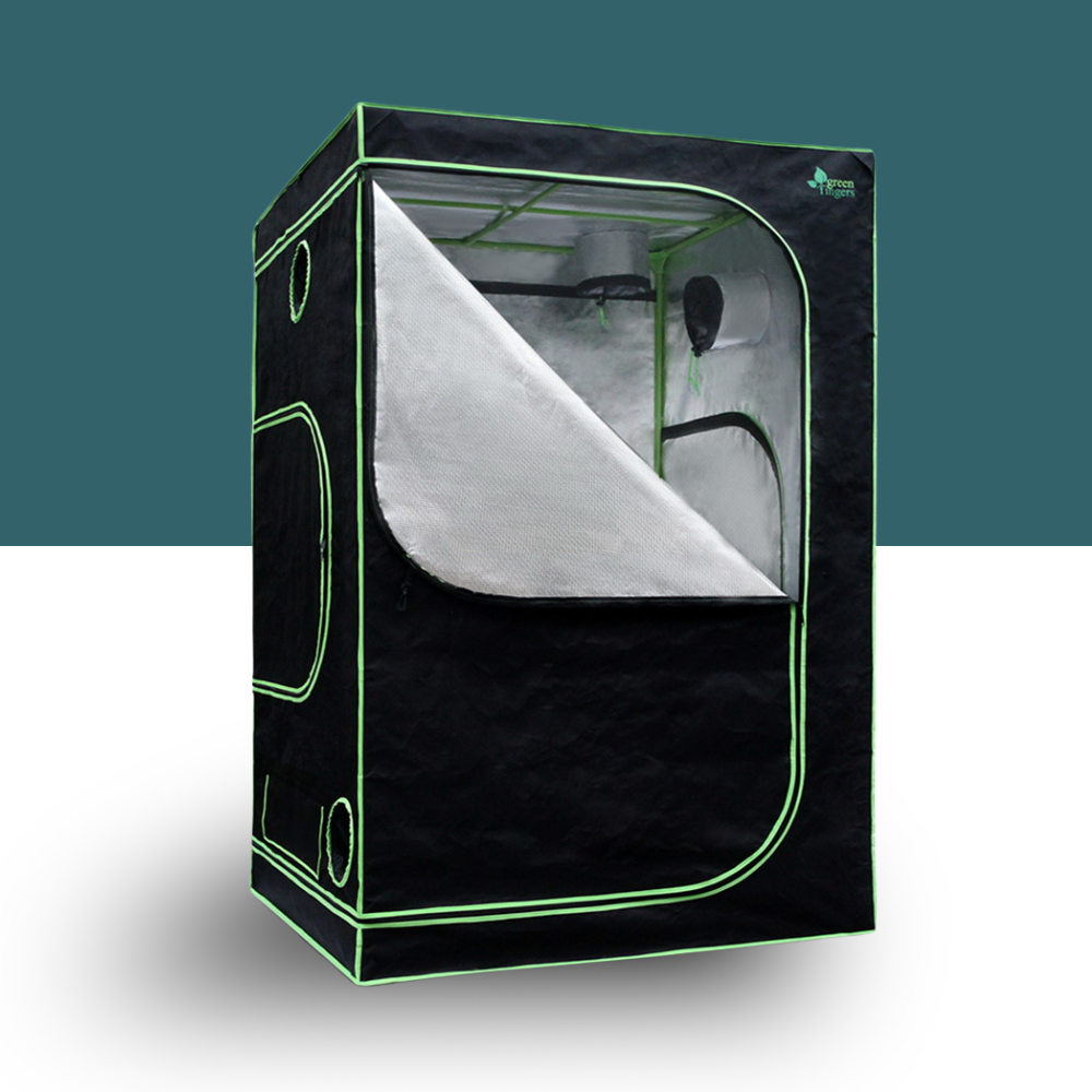 Black grow tent with transparent door on a white background