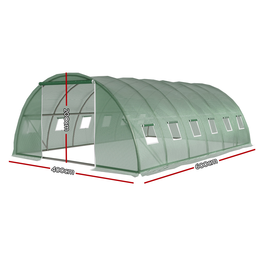 Large walk-in greenhouse with labelled dimensions: 600cm length, 400cm width, and 200cm height