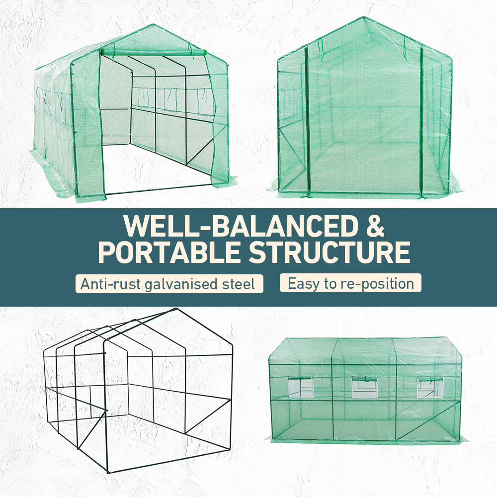 greenhouse’s frames, highlighting the sturdy metal structure well balanced and portable structure