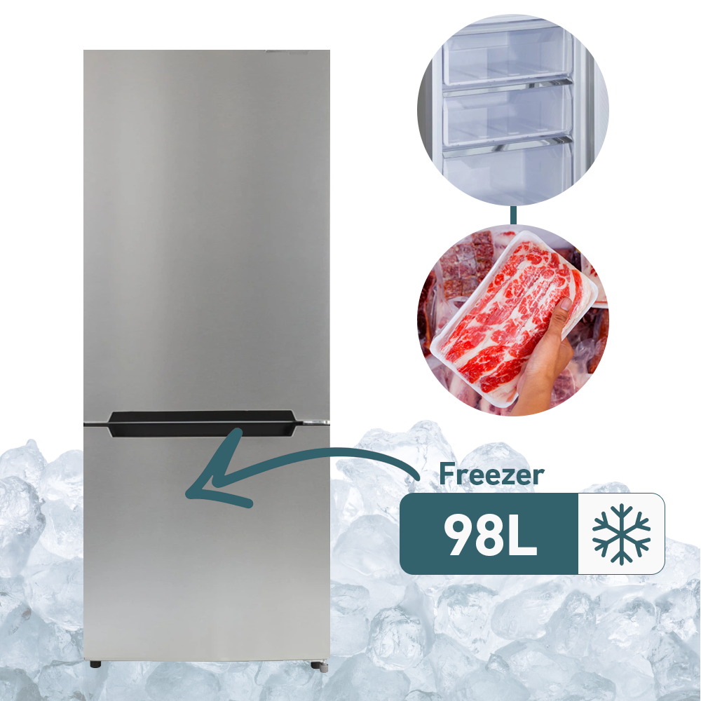 98L freezer section with adjustable shelving and frost-free feature.