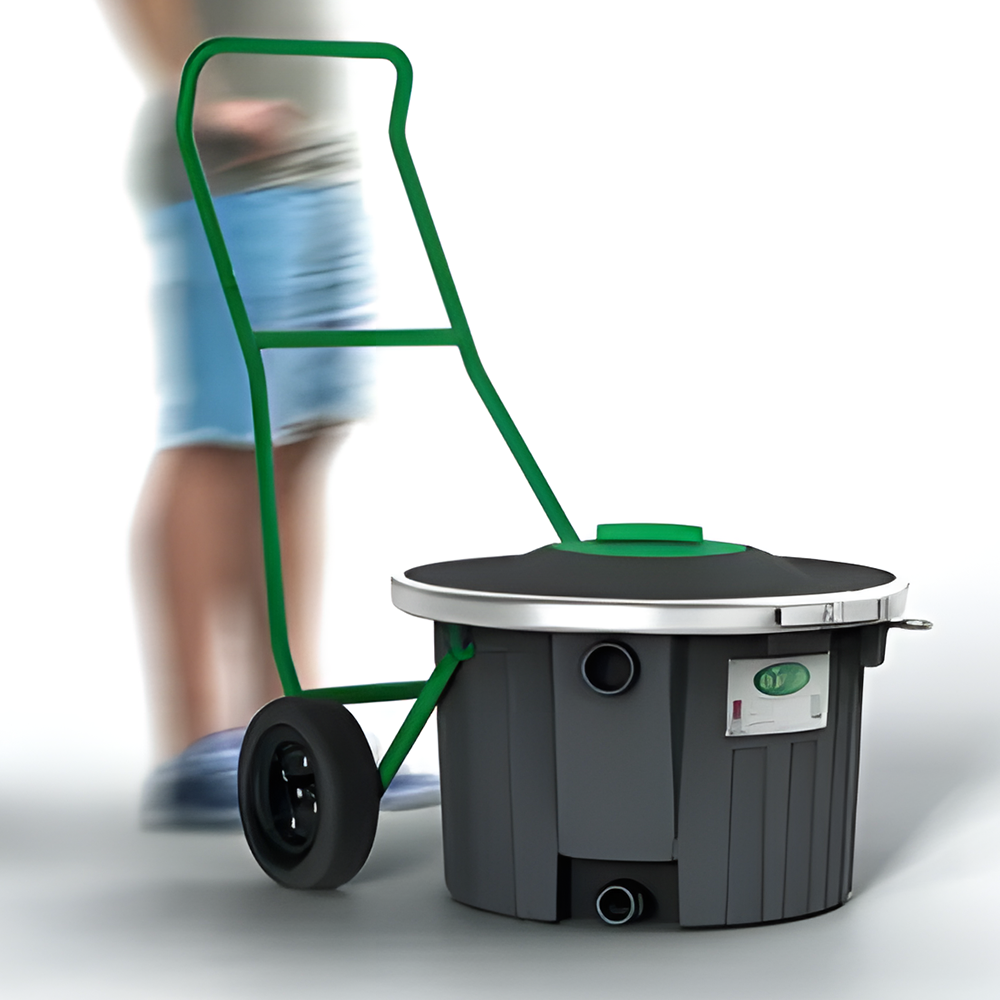 Porcelain pedestal toilet in rustic bathroom – A Nature Loo Alectura composting toilet with a porcelain pedestal inside a wooden-style bathroom.