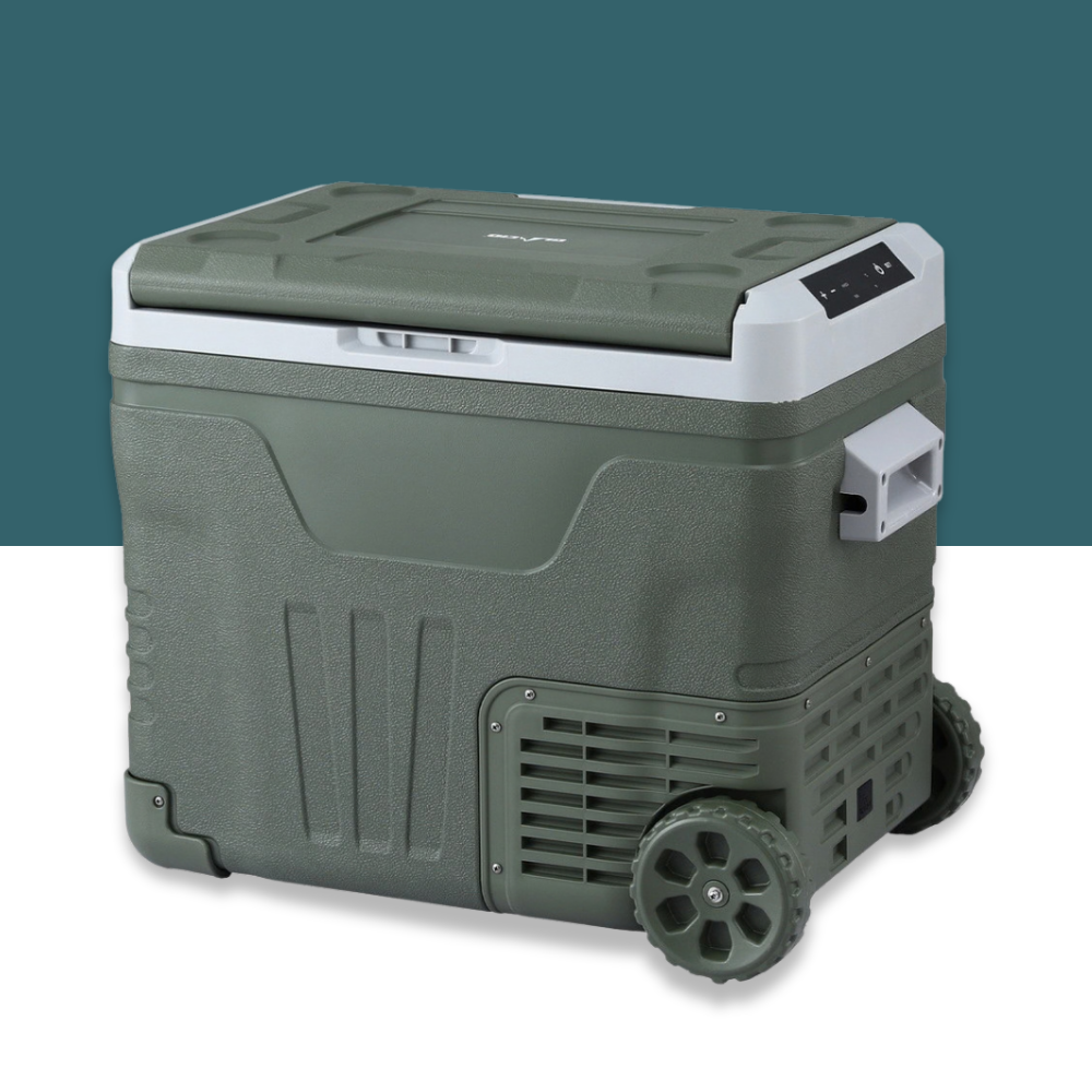 New Aim 50L 12V/24V/240V Portable Fridge Freezer on a white background