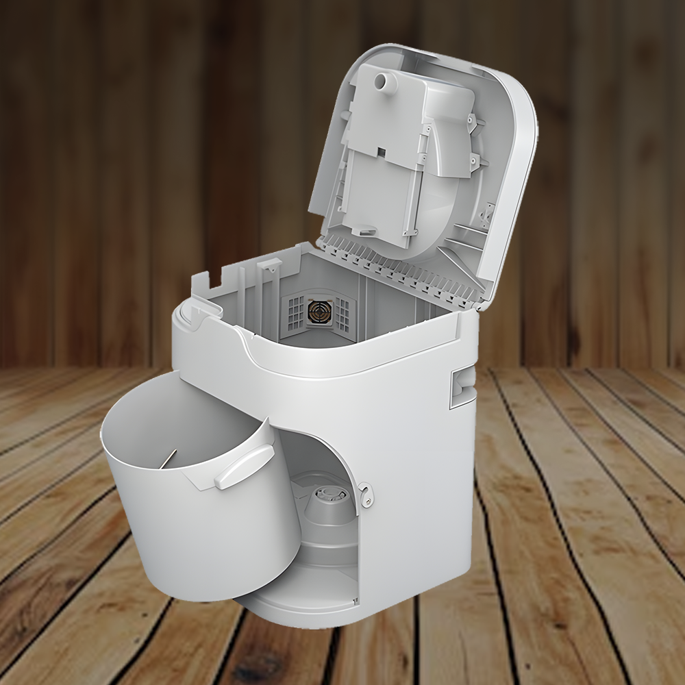 wood planks floor with OGO Origin Sleek Composting Toilet