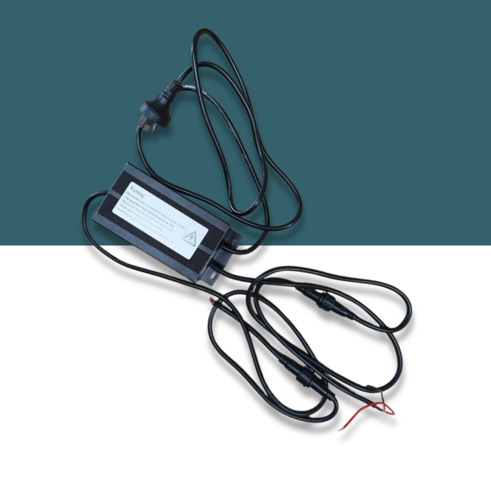 Electrical component with wires on a white and teal background