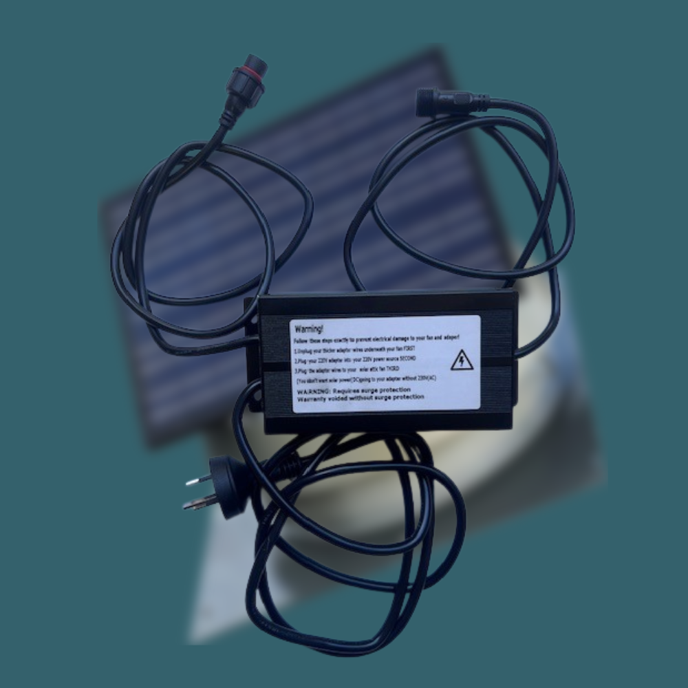 Power adapter with multiple cables on a blurred background