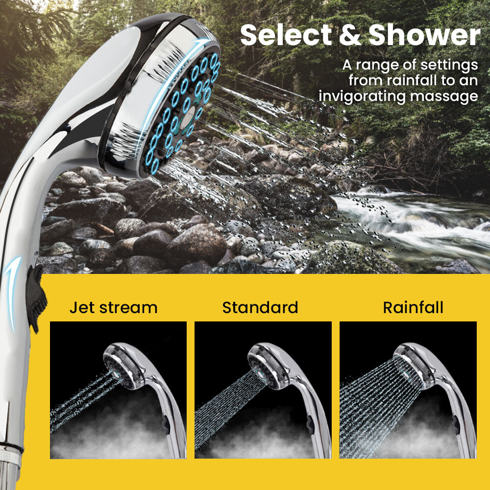 Shower head with adjustable settings on a natural background
