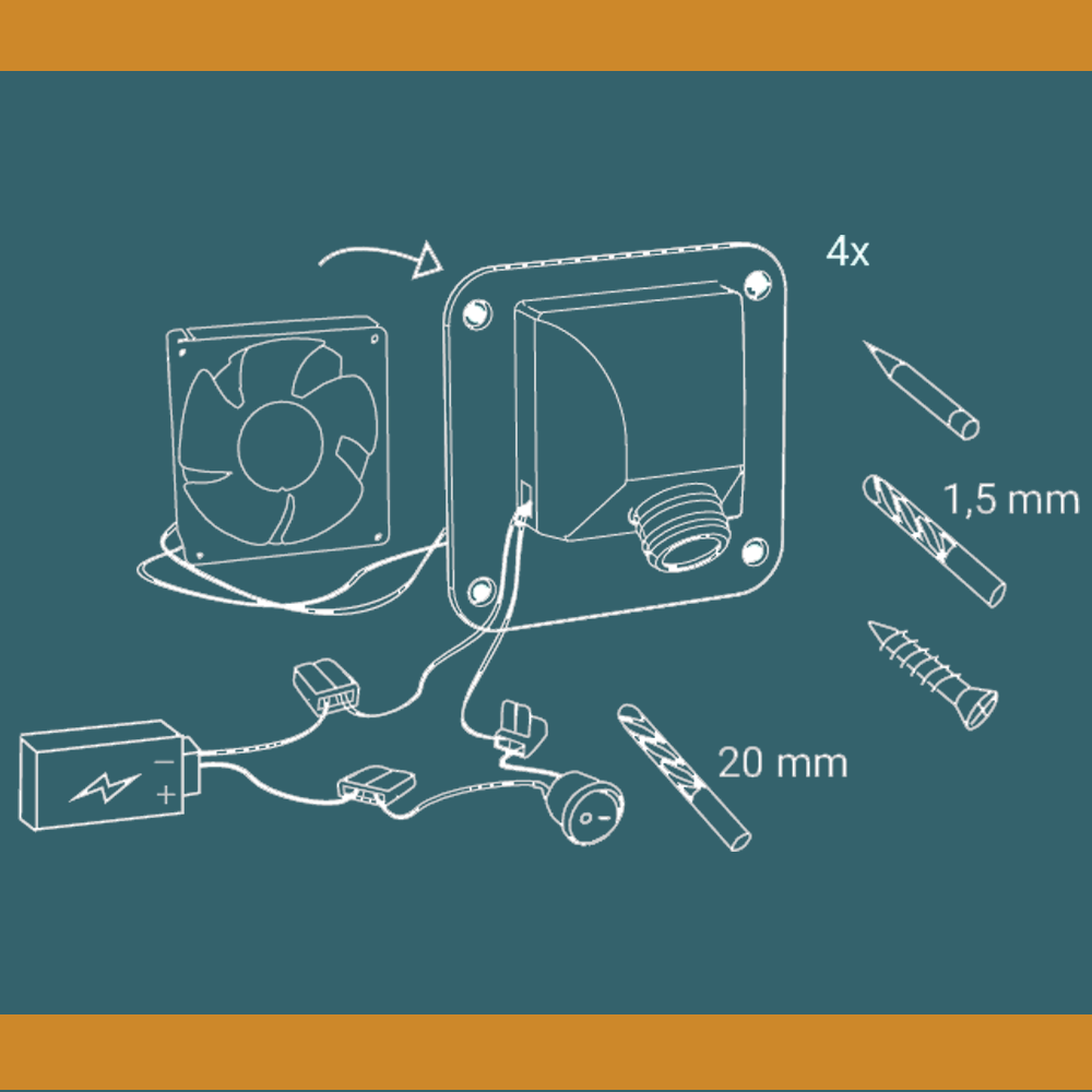 installation illustration of Trelino Evo 12v Fan Kit